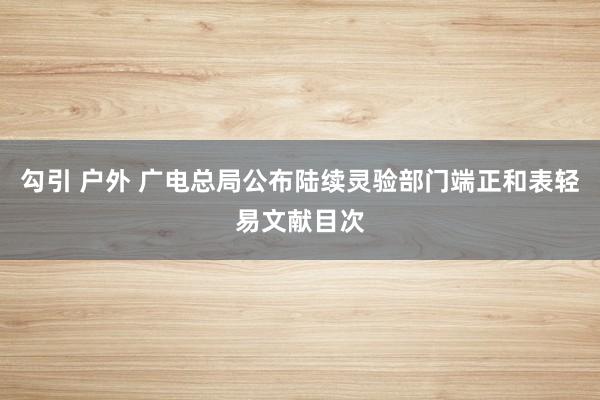 勾引 户外 广电总局公布陆续灵验部门端正和表轻易文献目次